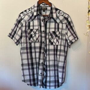 Helix Black and Purple Checkered Short Sleeve Shirt
